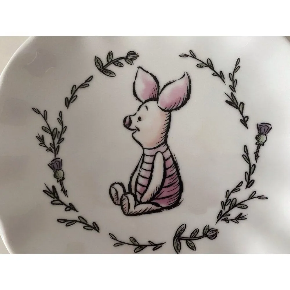 Disney Winnie The Pooh Piglet Walking Along‎ Scalloped Ceramic Salad Plate NEW